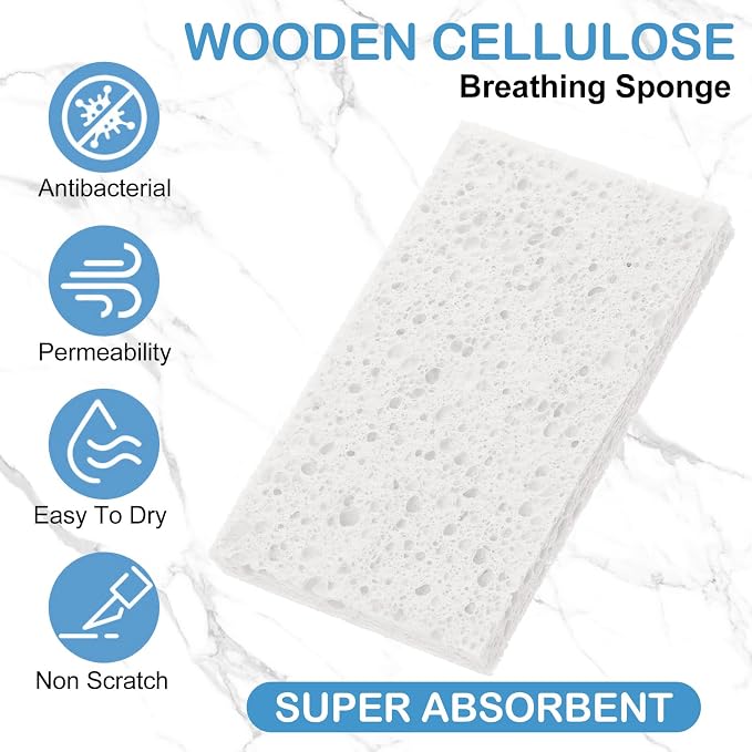Zhengmy 200 Pieces Sponges Bulk Sponges Kitchen Compressed Sponge Natural Dish Sponge Compressed Wood Pulp Cleaning Without Scratching for Kitchen Bathroom, 3.9 x 2.4 x 0.12 Inch (White)