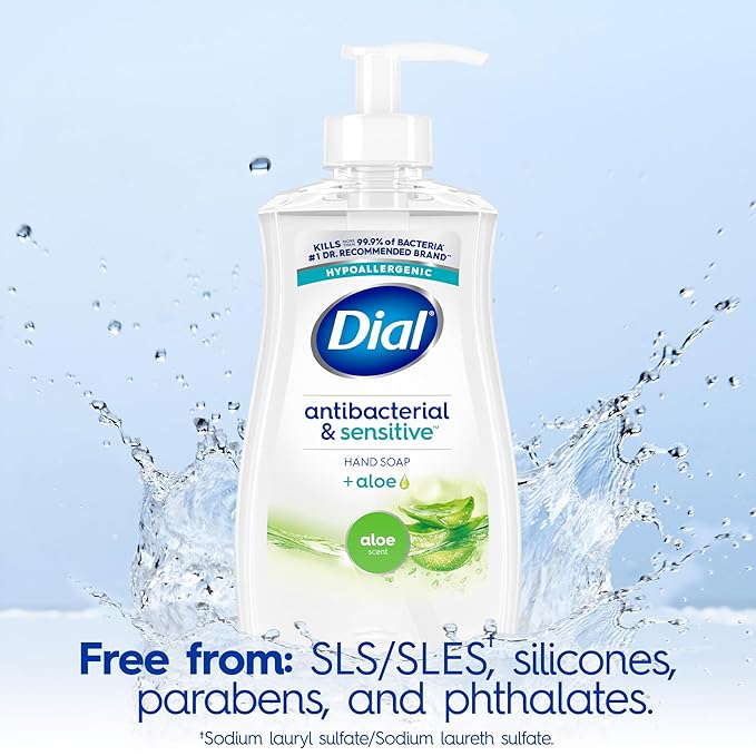 Dial Antibacterial Defense Liquid Hand Soap + Aloe, Aloe Scent, 11 Fl Oz (Pack of 12), Dermatologist-Tested Hand Wash, Gentle Formula