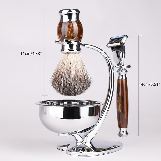 Luxury Shaving Kit for Men,Includes Badger Hair Brush,Wet Shave Soap Bowl and Safety Razor Compatible with 5-Layer Blade,Barber Style 4-Piece Gift for Men-Smooth and Close Shaving