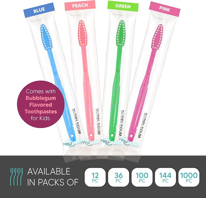 144 Pack Disposable Toothbrushes with Toothpaste - Kids Toothbrush | Prepasted Toothbrushes Individually Wrapped - Single Use Waterless Tooth Brush with Soft Bristles - Bubblegum Flavor/Kids