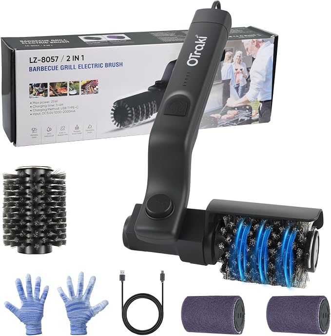 Electric Grill Brush, 3 Speed Powerful BBQ Cleaning Brush with 180° Adjustable Head, Stainless Steel Wire Automatic Grill Cleaner for Outdoor Camping & BBQ Accessories