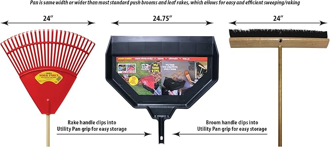 Emsco Group Enormous Yard & Garage Dust Pan – 24-Inch Mouth – Lightweight, Durable – Clip-On Features