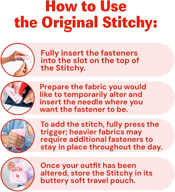 Stitchy No-Sew Hemming Tool- Easy, Portable, Professional-Grade Tagging Gun for Quick, Temporary Hems on Pants, Skirts, Dresses, and Sleeves