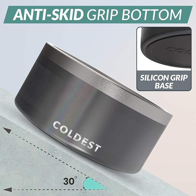 Coldest Dog Bowl - Anti Rust Metal, Non Slip, 3 Layers Insulated Stainless Steel Dog Bowls - Spill Proof & Heavy Duty - Water Bowl for Dogs, Cats & Pets, Dish Washer Safe (200 oz,Stardust Glitter)