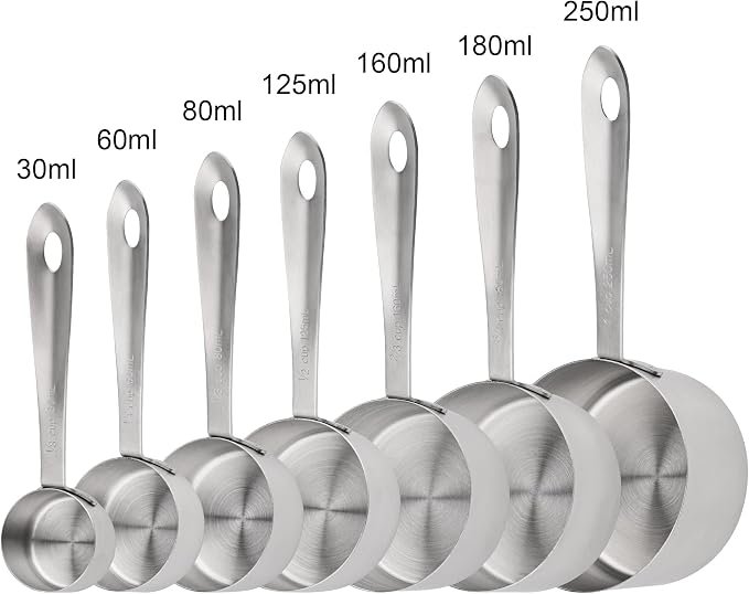 Measuring Cups and Spoons Set 16, 18/8 Stainless Steel Measuring Cups and Spoons for Dry&Liquid, 7 Metric&US Measing Cups &6 Measuring Spoons &Measure Equivalents for Kitchen&Baking