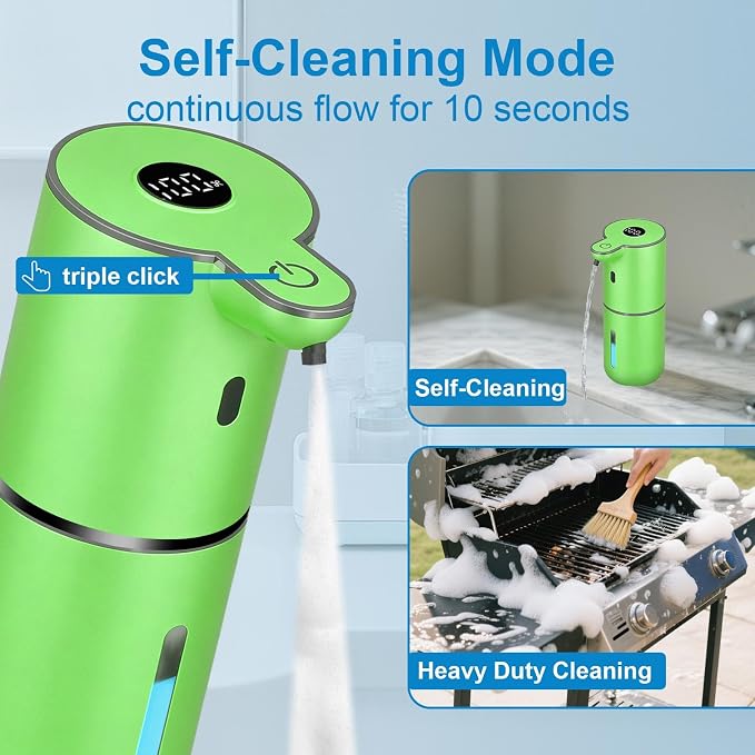 OHIFAST Automatic Foaming Soap Dispenser Touchless, USB Rechargeable Smart Hand Soap Dispenser, 6-Level Adjustable, 12.8oz/380mL Wall Mounted for Bathroom Kitchen Dish Soap-Green