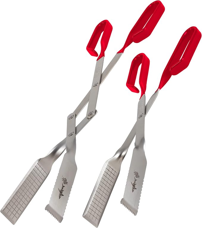 Grill Tongs for Steaks - 2-Pack Gift Set - 17" & 13" Professional Kitchen and Outdoor Grilling Utensil Set (Red)