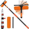 18FT High Window Cleaning Kit with Pole,2 in 1 Window Squeegee,3-12FT Professional Window Clean Pole Kit,2 Squeegee & 2 Microfibre Cloths,180°Rotatable Squeegee for Indoor/Outdoor High Windows