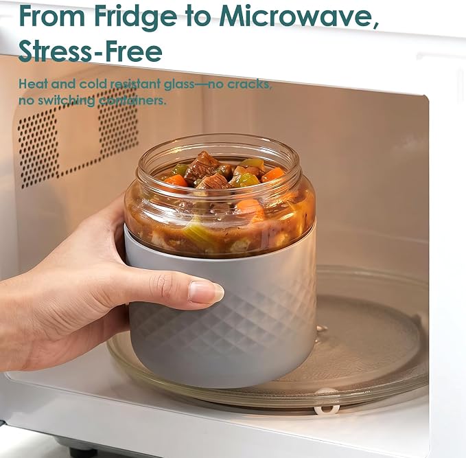 32 oz/4 Cup Glass Lunch Bowl Container with Lid, Leak & Spill Proof | BPA-Free, Microwave & Dishwasher Safe, Airtight Meal Prep & Food Storage Jar for Lunch, Salad, Soup, Oats, Stew, Yogurt
