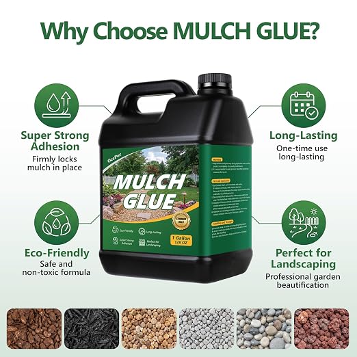 OcePor 2 Gallon Mulch Glue for Landscaping, Rock Glue for Landscaping, Mulch Glue Max for Gravel Binder Adhesive to Lock Down Pea Gravel, Stone, Rubber Mulch, Wood Chips in Place for Outdoor Landscape