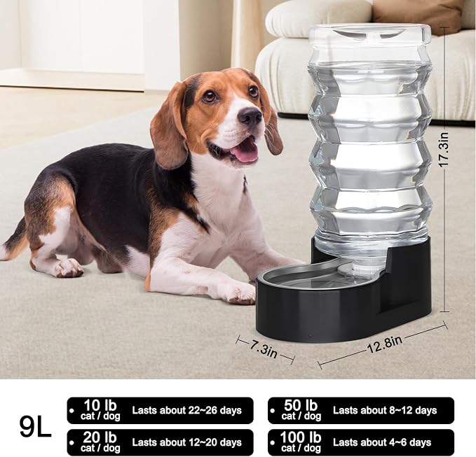 RIZZARI 9L Filtered Dog Water Dispenser: Large Capacity Multi Pet Solution | No Power Needed/Dishwasher-Safe/BPA-Free/Spill-Resistant/ For Multi-Dog Homes/Garage/Balcony