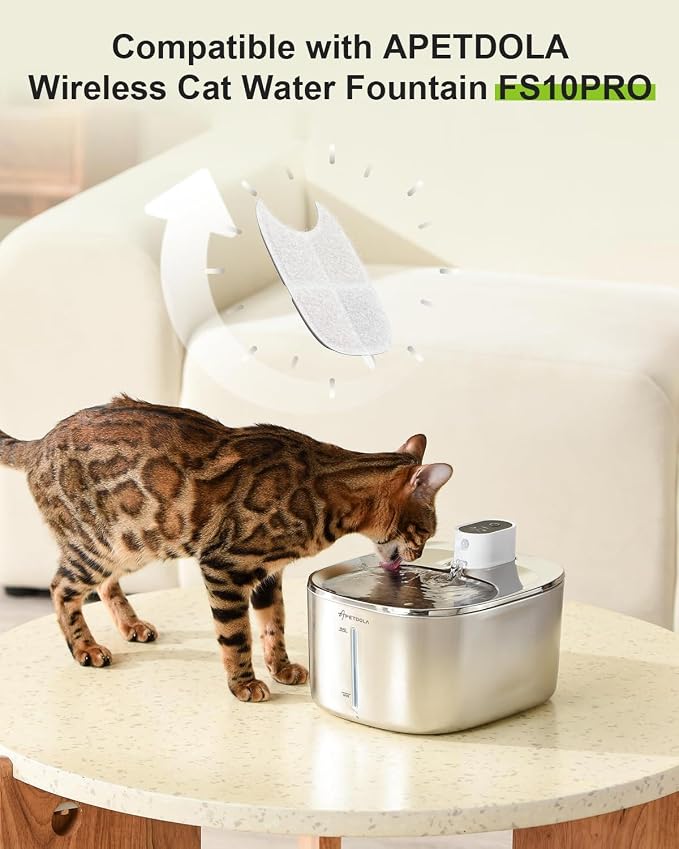 Wireless Cat Water Fountain Filter, 8 Pack Filters with 32 Pre-Filter Sponge for Cat Fountain Stainless Steel 135 fl oz, 6 Layer Replacement Filters for Pet Fountain Battery Operated