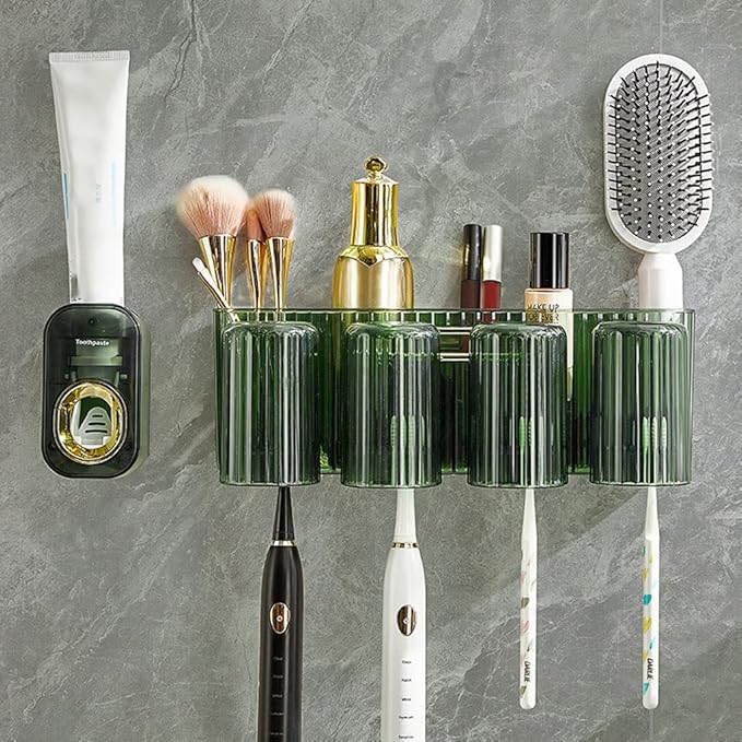 Toothbrush Rack Wall Mounted Toothbrush Holder Multifunctional Mouthwash Cup Brushing Cup Automatic Toothpaste Dispenser Squeeze Kit Bathroom Toothbrush Holder(C,Medium)