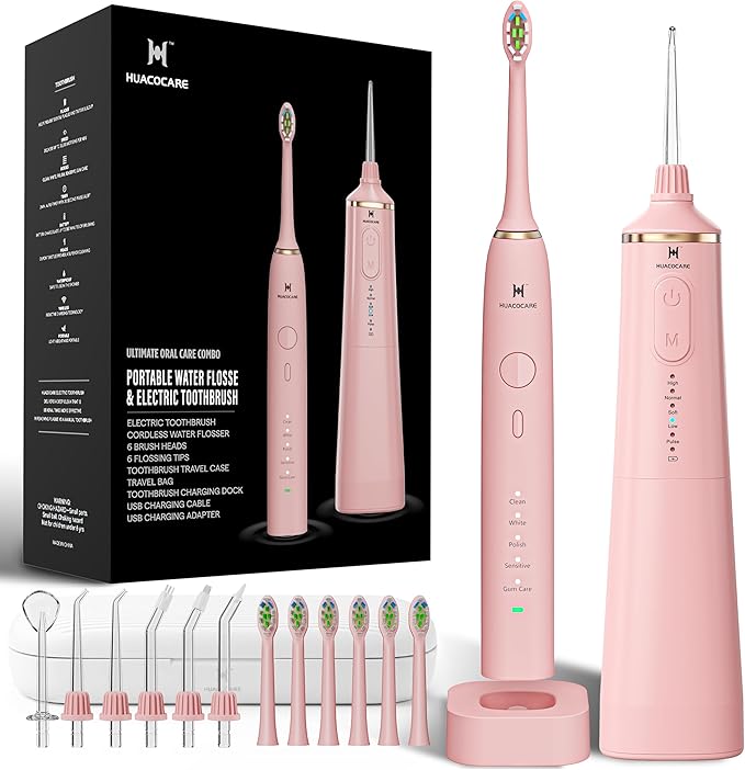 Upgraded Pro Dental Care Kit: 5-Mode Water Flosser & 50,000 VPM Sonic Electric Toothbrush | Premium Oral Clean Set with Enhanced Cleaning Modes, Larger Tank & Refined Design for Advanced Gum Health