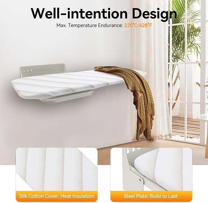Foldable Cabinet Ironing Board Retractable White Ironing Station | Sturdy Load-Bearing Structure, Adjustable Rotation Design, Easy Install Compact Fold Size fit Wardrobe Drawer Cabinet Use