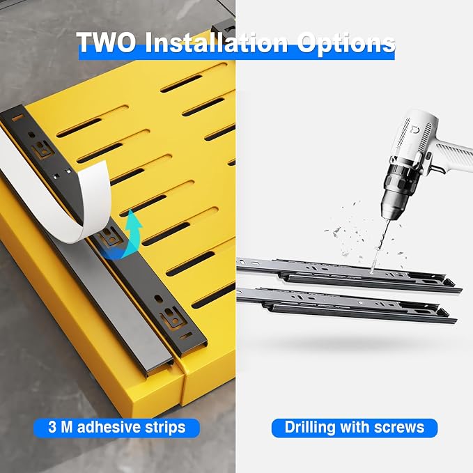 Mustorn 2 Pack Pull Out Cabinet Organizer, Expandable Slide Out Drawers for Kitchen Cabinets Peel and Stick Pullout Drawer Heavy Duty Sliding Shelves for Cupboard, Pantry, Bathroom(16.5" Deep, Yellow)