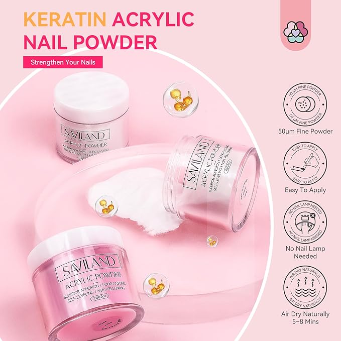 SAVILAND Acrylic Nail Kit with Drill: Professional Acrylic Nail Set for Beginners with Everything U V Light 3 Colors Gel Polish Decorations Nails Tools for Home Salon Use Christmas Gift Set