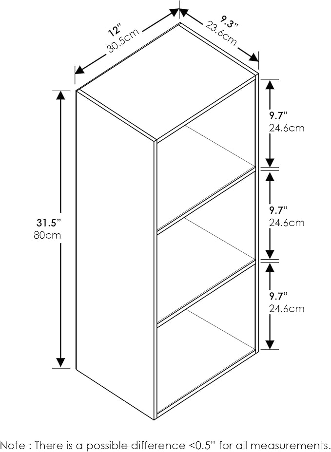 Furinno LUDER Book Shelf, 3-Cube Bookshelf, Bookcase with Open Shelves, 9.3 x 12 x 31.5, Easy Assembly, for Living Room, Bedroom, Home Office, Blackwood