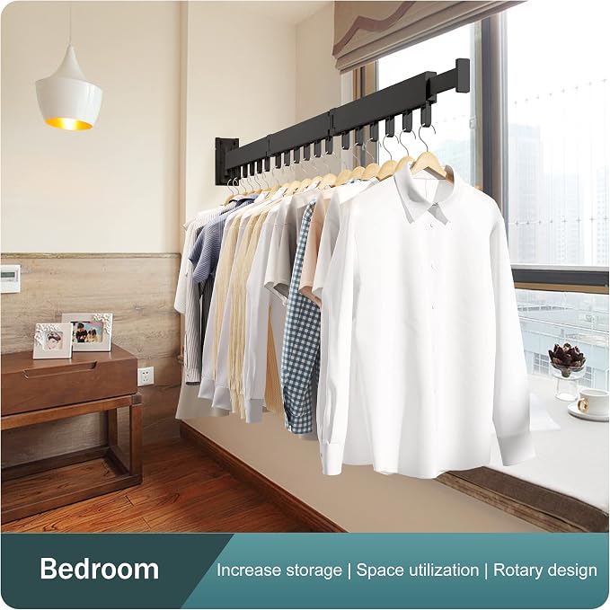 BOQORAD Clothes Drying Rack,Wall Mounted Space-Saver,Retractable,Collapsible, Strong Load-Bearing,ing Rack Clothing,Laundry Drying Rack（Windproof Ring, Three Pole）
