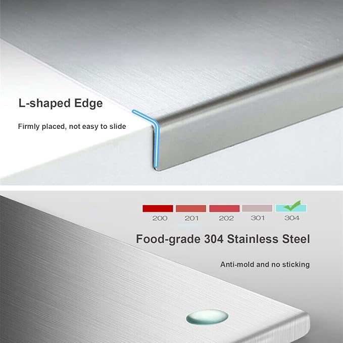 31.5”x 19.7” Stainless Steel Chopping Board with Lip, Large Steel Cutting Board with Rolling Pin, Metal Noodle Board Pastry Board Kneading Dough Board Stove Top Cutting Board for Kitchen