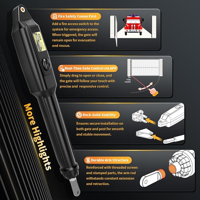 TOPENS XD851 Smart Gate Opener for Heavy Duty Single Swing Gates Up to 18ft, Automatic Gate Opener with App Control AC Powered Remote Control Kit Solar Compatible