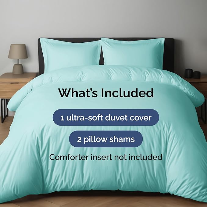 Duvet Cover Full Size Set - Extra Soft Full Duvet Cover 80" x 90" with 2 Pillow Shams for Women, Men, Kids & Teens - Hotel Luxury, Easy-Care w/ Zipper Closures & Ties - Comfy & Breathable (Spa Blue)