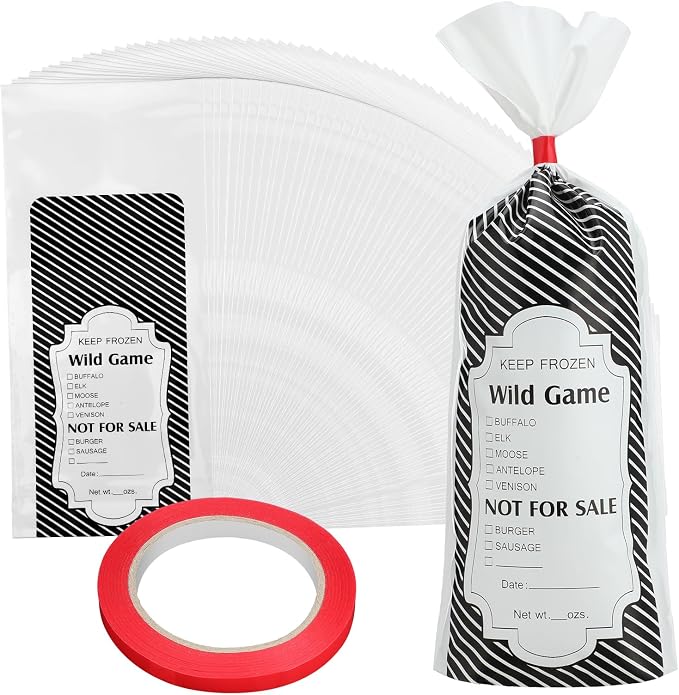 Yeaqee 250 Pcs Ground Beef Freezer Bags Wild Game Freezer Bags with Pinstripe Tape Hamburger Meat Packaging for Meat Processors Storing Supplies