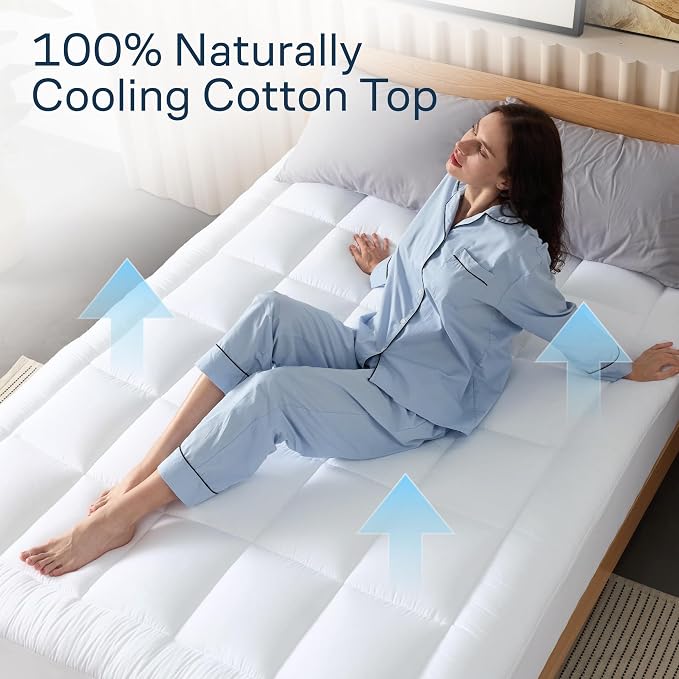Niagara Sleep Solution Cloud-Like Twin XL Non-Slip Mattress Topper - 100% Cotton Top Mattress Pad for Back Pain Relief - Extra-Grip, Breathable & Naturally Cooling for Hot Sleepers, White
