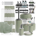 Clara Clark Bathroom Accessories Set - 28PC Bathroom Set with Adhesive Corner Shower Caddy Hanging, Bathroom Sets with Shower Curtain and Rugs, Sage Green Shower Curtain Set with Bathroom Trash Can