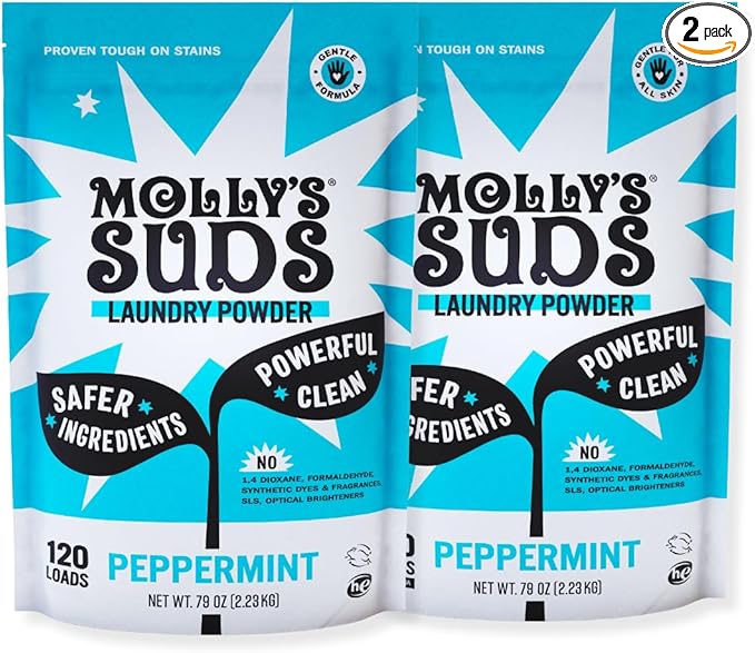 Molly's Suds Original Laundry Detergent Powder | Clean Laundry Detergent Powder for Sensitive Skin | Simple, Effective Ingredients, Stain Fighting | 240 Load (Peppermint)