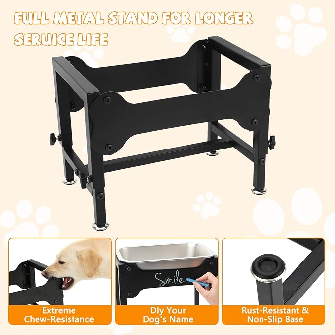 BWOGUE 1.25 Gal Elevated Dog Water Bowl, Raised Stainless Steel Bowl Stand | Raised Dog Water Bowl, 4 Adjustable Heights at 9/11/13/15 in, Non-Slip Base, Outdoor Use, Joint Pressure Relief