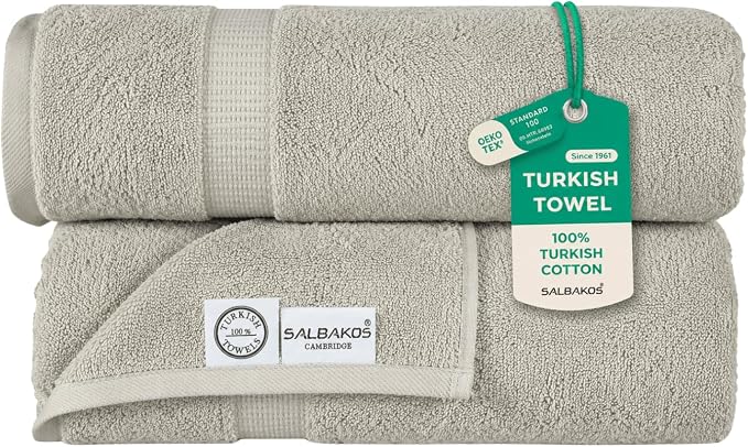 SALBAKOS 2-Piece 100% Turkish Cotton Bath Towels Extra Large 35x70, Stone | Oversized Bath Sheet Towel for Bathroom & Beach, Thick, Super Soft, Highly Absorbent, Premium Hotel Quality, Made in Turkey
