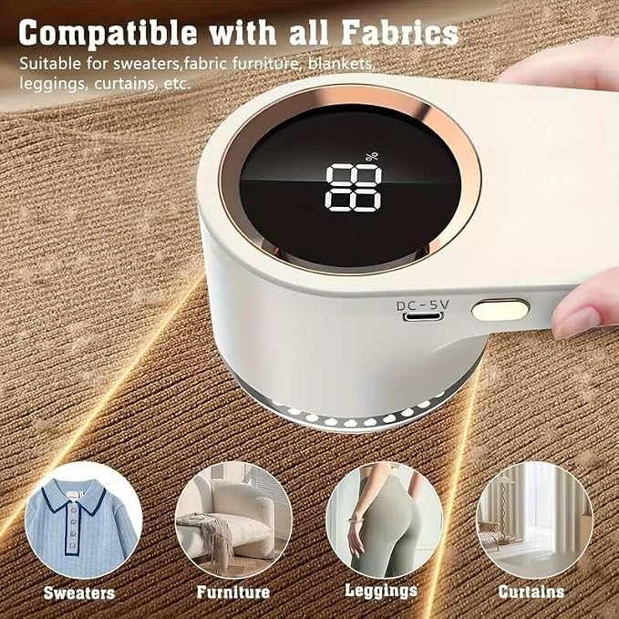 Electric Lint Remover for Clothes Rechargeable Cordless, Portable, Powerful Fabric Lint Shaver for Woolen Sweaters, Blankets, Jackets, Burr Pill Remover from Carpets, Curtains (Beige)