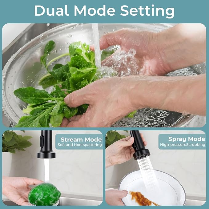 Kitchen Faucet with Pull Down Sprayer Oil Rubbed Bronze | 2-mode sprayer, 360° high arc spout, 304 SS build, drip-free valve, fingerprint-resistant, DIY install, NSF certified