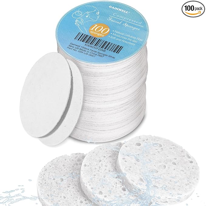 GAINWELL 100PCS Compressed Facial Sponges, Cleansing, for Personal Spa Esthetician Use, White