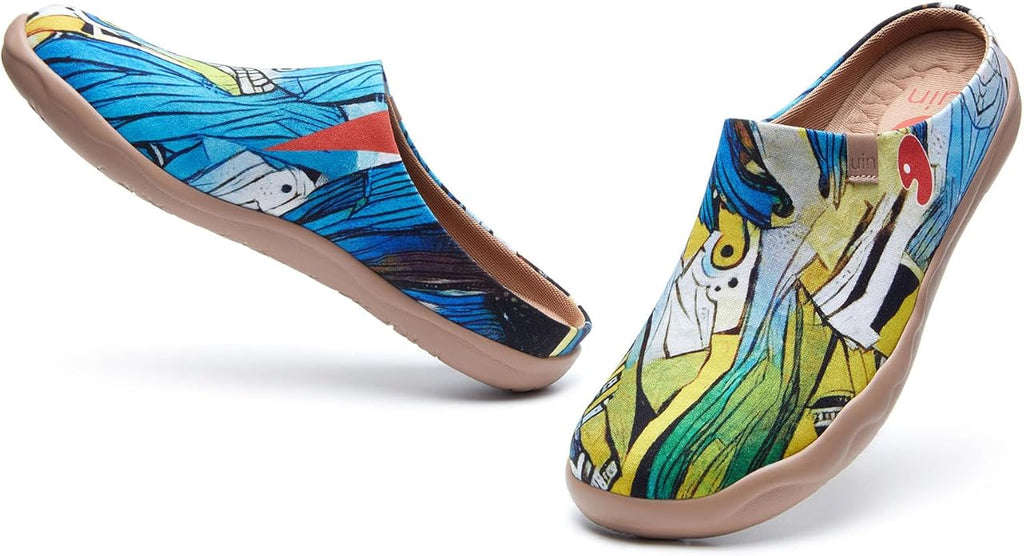 UIN Men's Mules Slipper Loafers Lightweight Mules Walking Casual Clogs Comfort Household Slip Ons Art Painted Travel Shoes Malaga Marine World