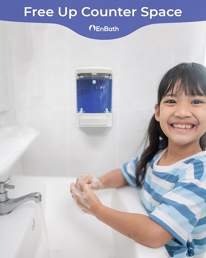 Commercial Soap Dispenser Wall Mount for Bathroom (2-Pack), Wall Mounted Hand Soap/Sanitizer Dispenser for Home or Business (White), by EnBath