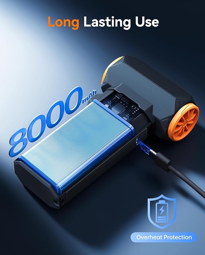 MUXNW 130000RPM 2-in-1 Blower & Vacuum Electric Air Duster | 2-in-1 blow&vac washable filter overclock130kRPM 100-speed digital display LED light nozzle&filter 8000mAh PC/car/home