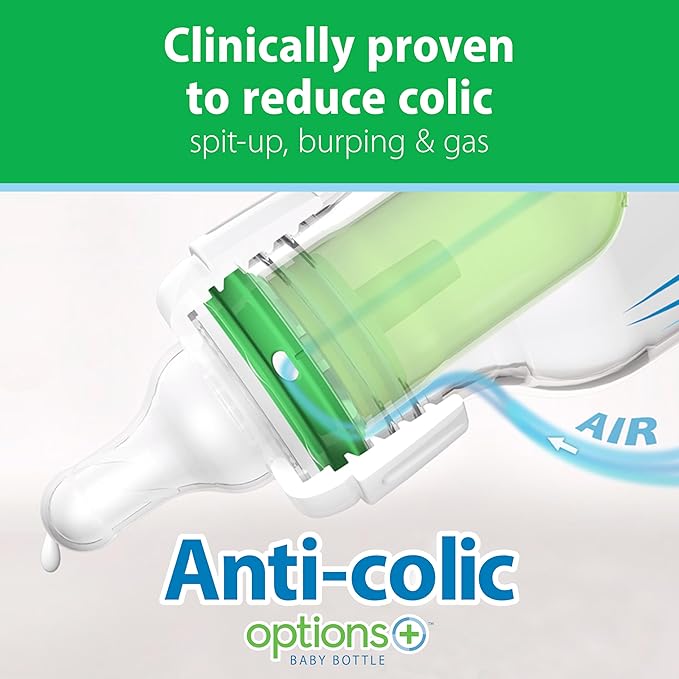 Dr. Brown's Anti-Colic Options+ Narrow Glass Baby Bottle with Level 1 Slow Flow Nipple, BPA-Free, 4 oz/120mL, 0m+, 2-Pack (Packaging May Vary)