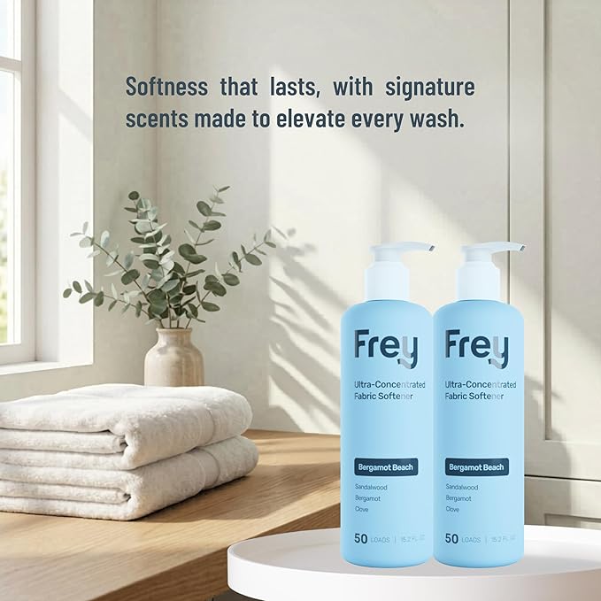 FREY Natural Liquid Fabric Softener and Conditioner | HE Laundry Softener for All Machines | Plant-Powered Eco Friendly Formula | 1-Pack, Bergamot Beach