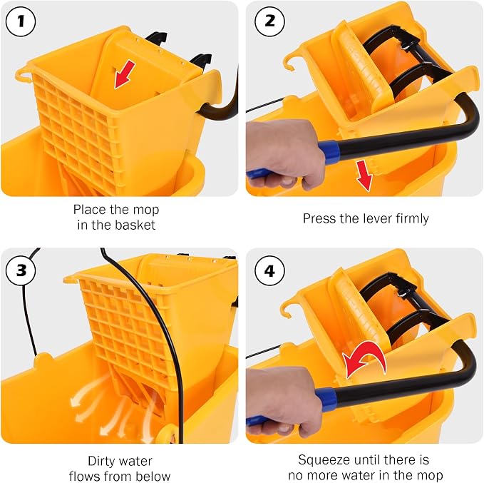 ARLIME Commercial Mop Bucket with Wringer, 35 Quart Capacity Portable Wringer Trolley, Side Press Floor Cleaning Wavebrake w/Handle, Small Mop Bucket on Wheels for Home, Industrial, Yellow | Portable Wringer Trolley, Side Press Floor Cleaning Wavebrake...
