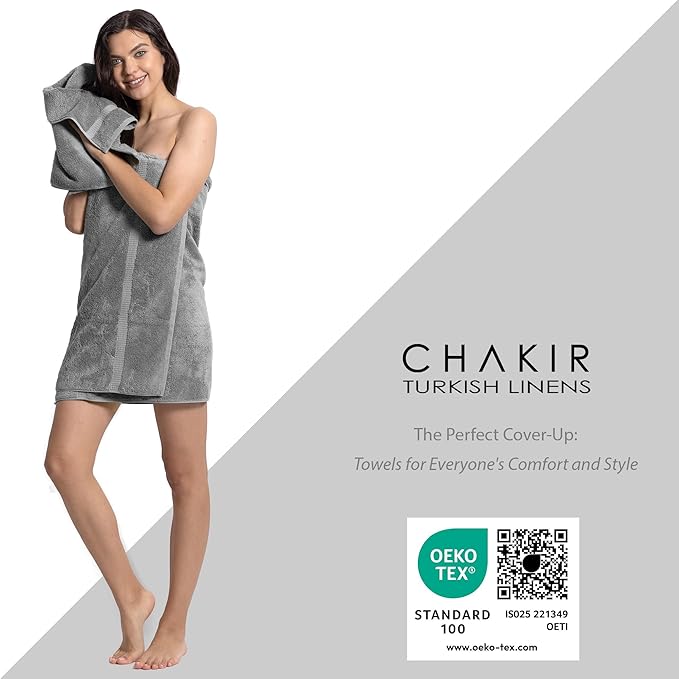 Chakir Turkish Linens Personalized 3 Piece Towel Set, 100% Cotton Luxury Turkish Towels for Bathroom, Soft Absorbent Towel Set with Bath Towel Hand Towel and Washcloth, Gray
