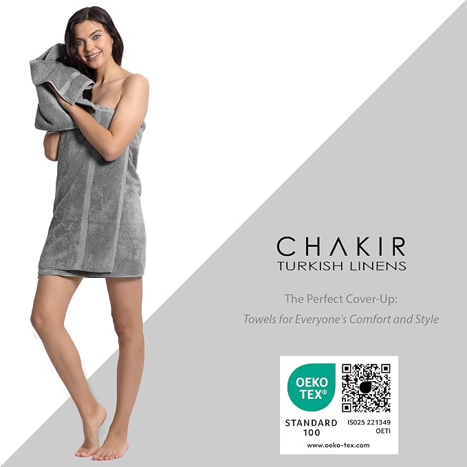 Chakir Turkish Linens Set of 8 Towel Set, 100% Cotton Luxury Turkish Towels for Bathroom, Soft Absorbent Bath Towel Set with 2 Bath Towels 2 Hand Towels 4 Washcloths, Gray