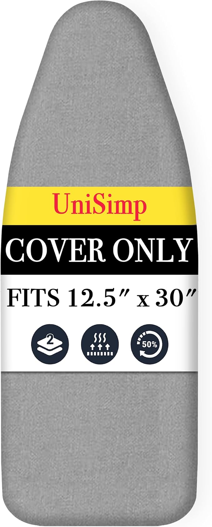 UniSimp Small Ironing Board Cover and Pad 12.5"x30" Small Iron Board Cover with Padding,Tabletop Mini Ironing Board Cover and Pad Small Size, Cotton Canvas, Heat Resistant, Drawstring Gray