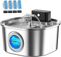 Voluas Stainless Steel Cat Water Fountain, Wireless, 108oz/3.2L, 4Filter | Cordless Design, T-Shaped Dual Water Outlet, Ultra-Quiet Pump, BPA-Free
