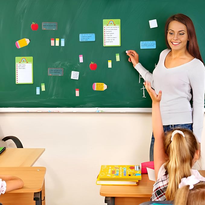 Xqumoi 2 Pack Teacher Themed Sticky Notes Set - Blackboard Pencil Apple Shape Self-Stick Note Pads Teacher Appreciation Gift Writing Memo Pads Page Marker School Office Supplies, 550 Sheets (Yellow)