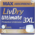 LivDry Ultimate 3XL Adult Incontinence Underwear, Max Absorbent Diapers for Women and Men, XXXL 72” -92" Waist, Leak Proof Cuff, XXX-Large, 36 Count