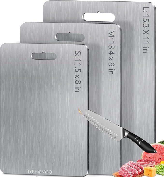 Titanium Cutting Board for Kitchen Set of 3,100% Pure Titanium Cutting Boards Double Sided Non-Toxic Hygiene Dishwasher-Safe Food Grade Metal Chopping Board for Meat,Fruit & Vegetables
