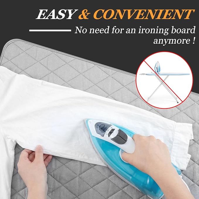 Tegeme 35.4 x 63 Inch Ironing Mat, Heat Resistant Foldable Iron Board Pad | For Tabletop & Countertop, Large Quilted Cotton Surface, Thick Heat Resistant Padding, Foldable Design, Home & Travel Use