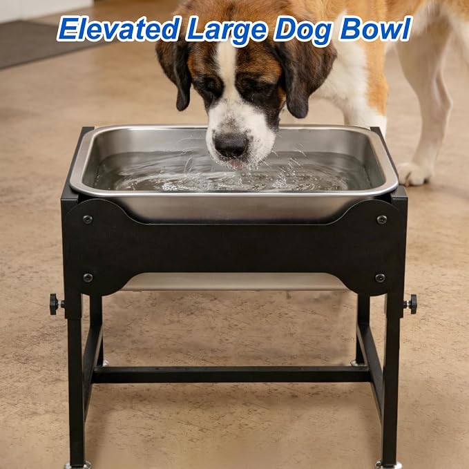 YUEPET Outdoor Elevated Dog Water Bowl, 4 Gallon Bowl for Large Dogs | 4 Gallon Stainless Steel Bowl, 4 Heights, Raised Stand, Food and Water Use, Easy Assembly, Raised Drinking Height, Large Dogs